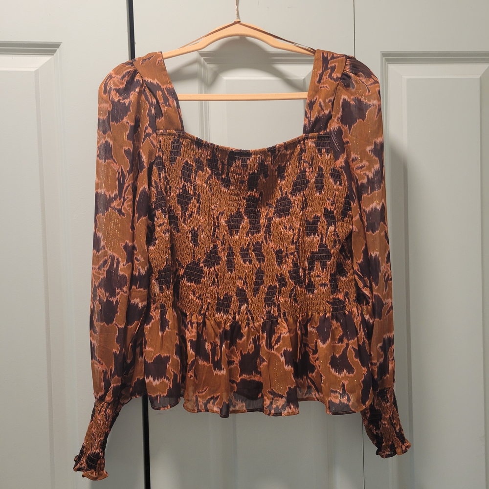 Nine West Brown and Cognac Patterned Blouse